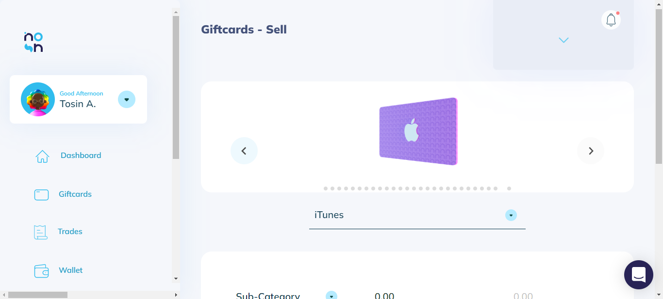 sell gift card on Nosh