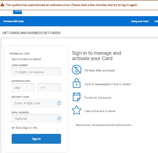 Amex Error Message