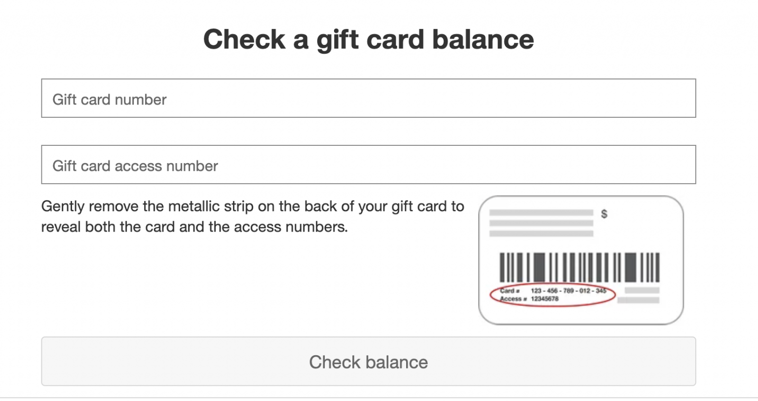 Enter your gift card number and access code