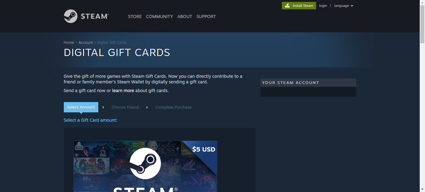 Gift Card Steam 50 reais - Envio Digital - Gift Card Online