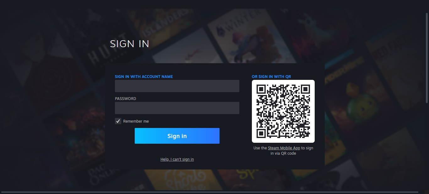 Steam Sign In page