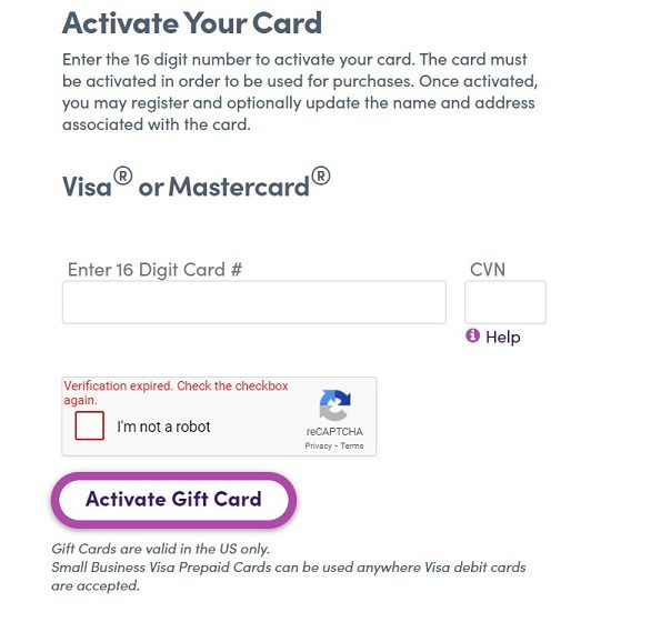 Gift card activation