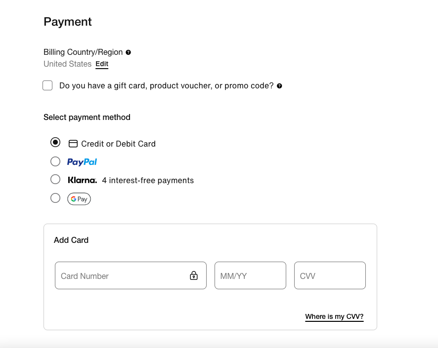 Nike payment page